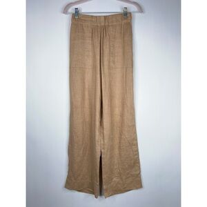 Morning View Linen Pants Tan Wide Leg High Rise Neutral Coastal Beach Crop Small